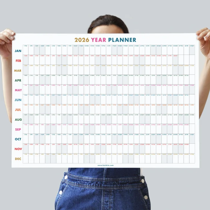 2026 Yıllık Planlayıcı Duvar Takvimi, 2026 Yıllık Duvar Takvimi, Rengarenk Minimalist Tasarım