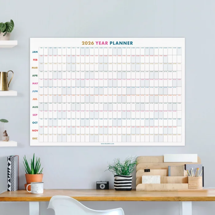 2026 Yıllık Planlayıcı Duvar Takvimi, 2026 Yıllık Duvar Takvimi, Rengarenk Minimalist Tasarım