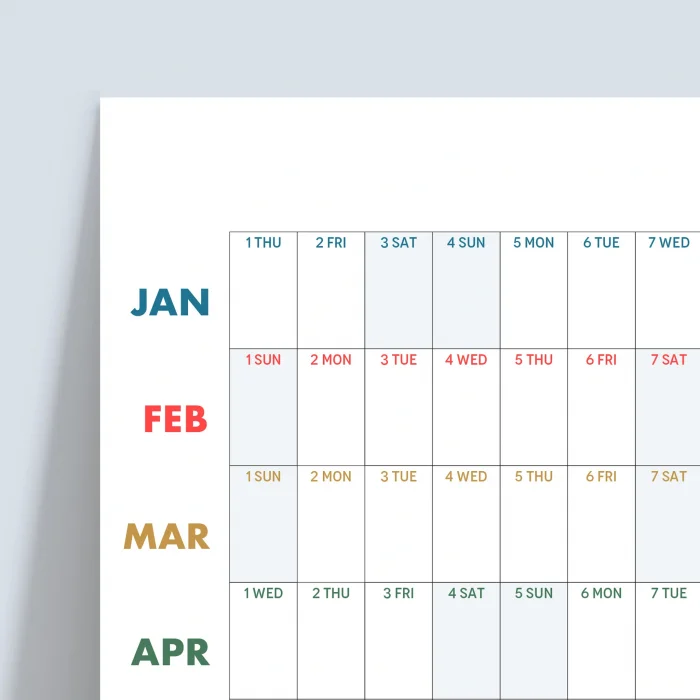 2026 Yıllık Planlayıcı Duvar Takvimi, 2026 Yıllık Duvar Takvimi, Rengarenk Minimalist Tasarım