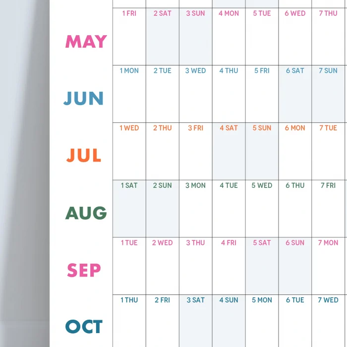 2026 Yıllık Planlayıcı Duvar Takvimi, 2026 Yıllık Duvar Takvimi, Rengarenk Minimalist Tasarım