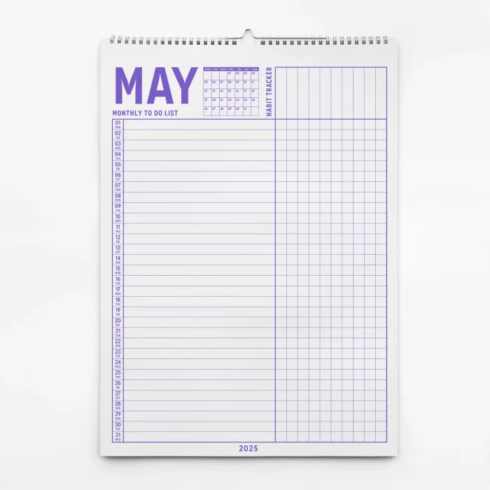 2026 Yıllık Planlayıcı Duvar Takvimi, A4, 33x48 cm, Alışkanlık Takipçisi, 2026 Wall Planner, Monthly Habbit Tracker, To Do List