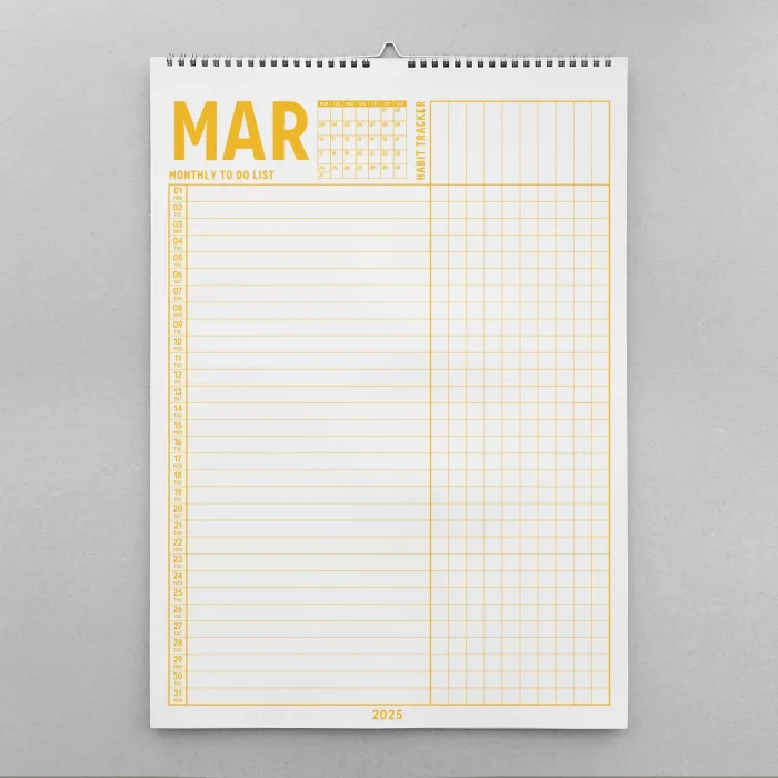 2026 Yıllık Planlayıcı Duvar Takvimi, A4, 33x48 cm, Alışkanlık Takipçisi, 2026 Wall Planner, Monthly Habbit Tracker, To Do List