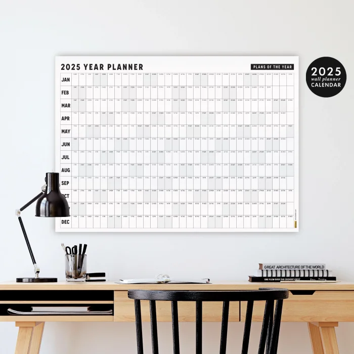 2026 Yıllık Planlayıcı Duvar Takvimi, Aylık Planlayıcı Aile Takvimi, Siyah Beyaz Yatay Takvim