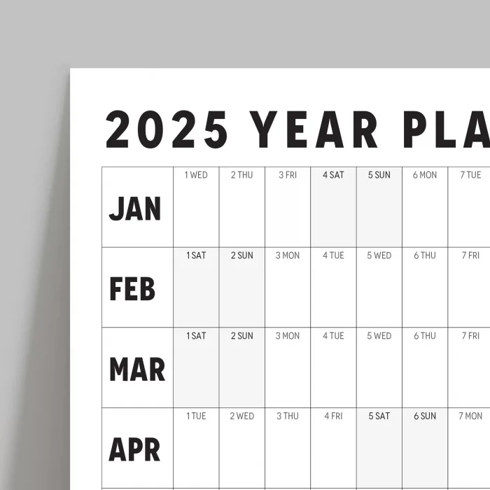 2026 Yıllık Planlayıcı Duvar Takvimi, Aylık Planlayıcı Aile Takvimi, Siyah Beyaz Yatay Takvim