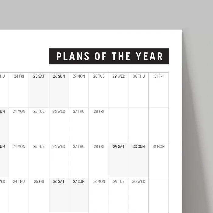 2026 Yıllık Planlayıcı Duvar Takvimi, Aylık Planlayıcı Aile Takvimi, Siyah Beyaz Yatay Takvim