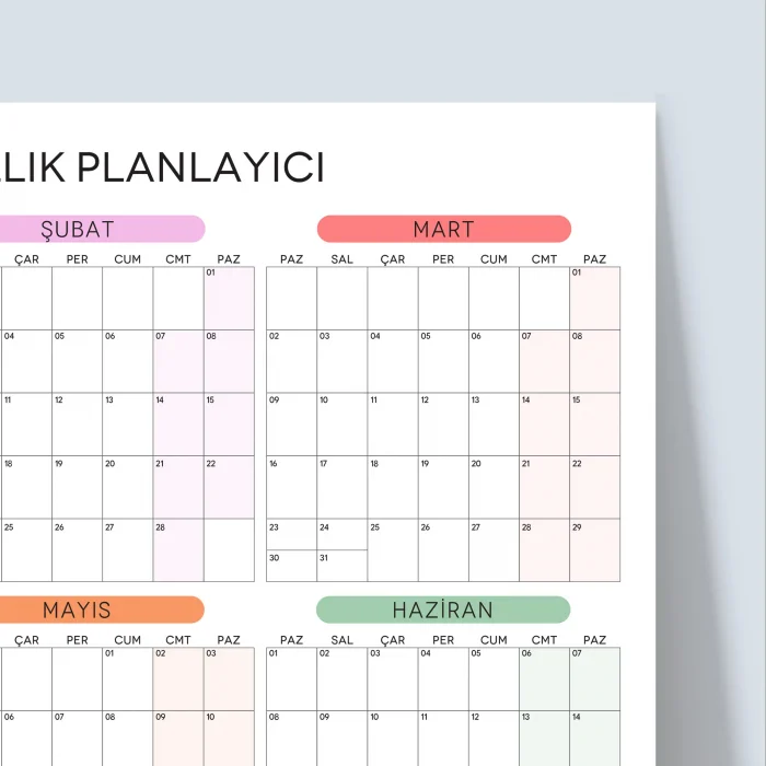 2026 Yıllık Planlayıcı Duvar Takvimi, Aylık Planlayıcı Takvim, Pastel Renkler