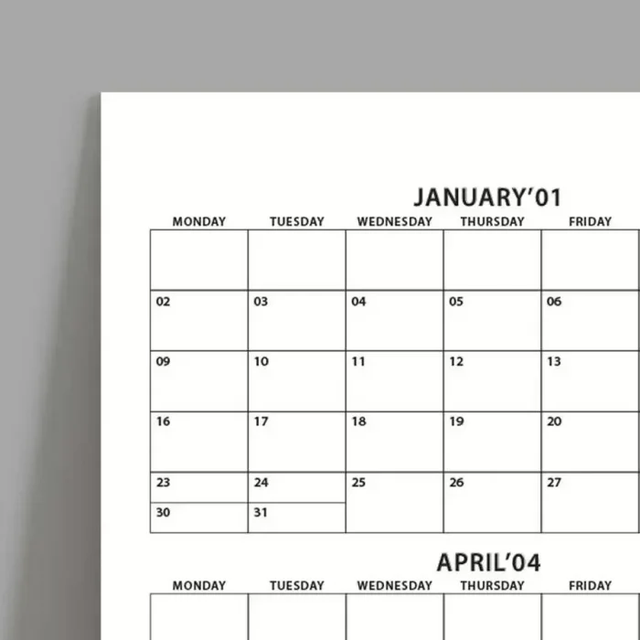 2026 Yıllık Planlayıcı Duvar Takvimi, Beyaz Renkli Kağıt