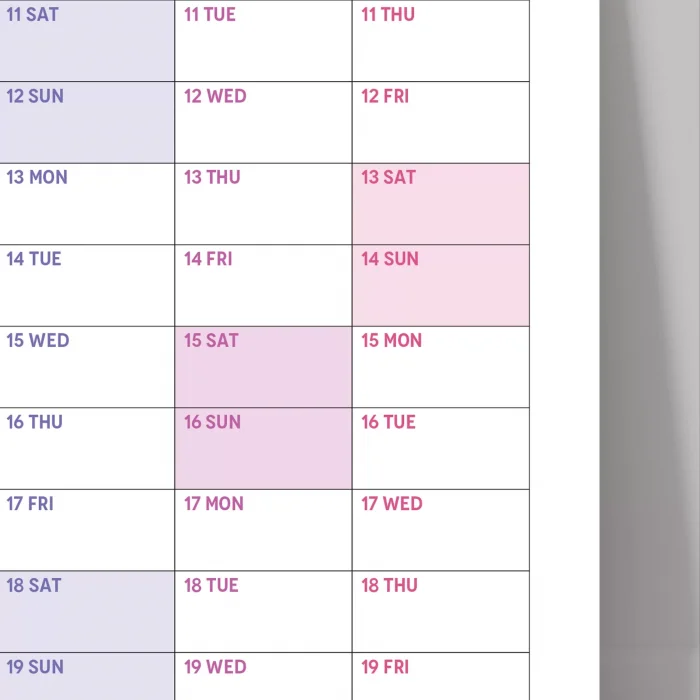 2026 Yıllık Planlayıcı Duvar Takvimi, Gökkuşağı Renkleri, Rainbow, Dikey