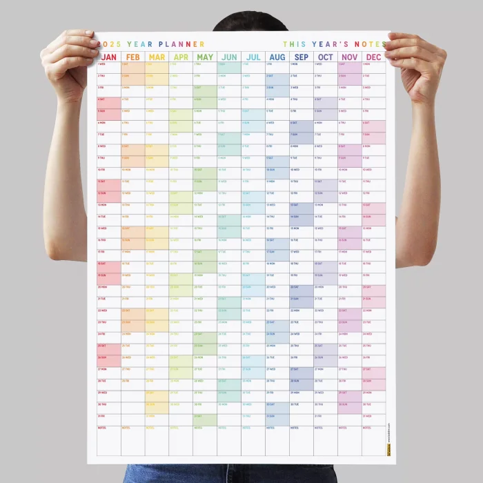 2026 Yıllık Planlayıcı Duvar Takvimi, Gökkuşağı Renkleri, Rainbow, Dikey