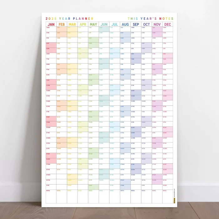 2026 Yıllık Planlayıcı Duvar Takvimi, Gökkuşağı Renkleri, Rainbow, Dikey