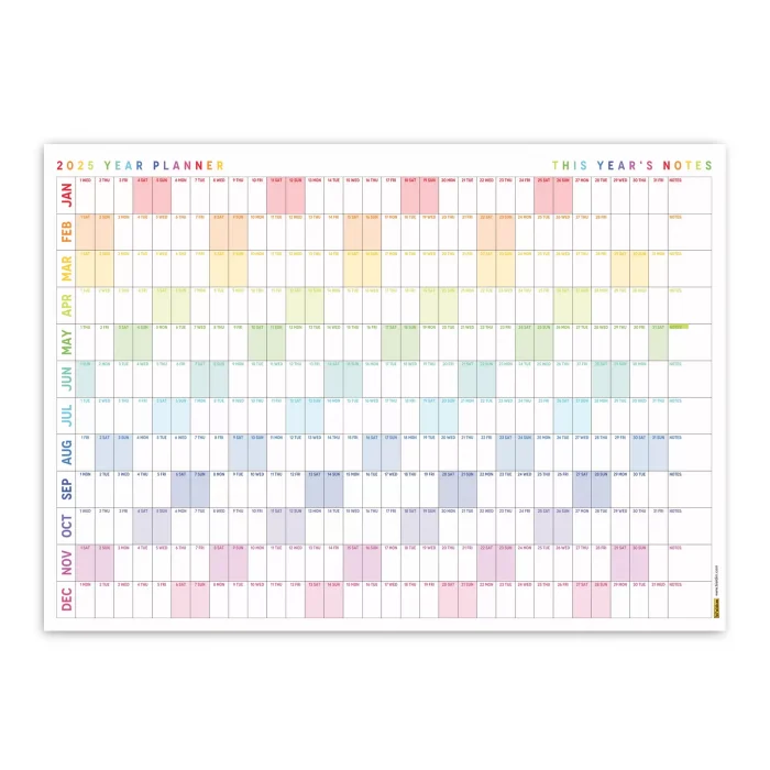 2026 Yıllık Planlayıcı Duvar Takvimi, Gökkuşağı Renkleri, Rainbow, Yatay