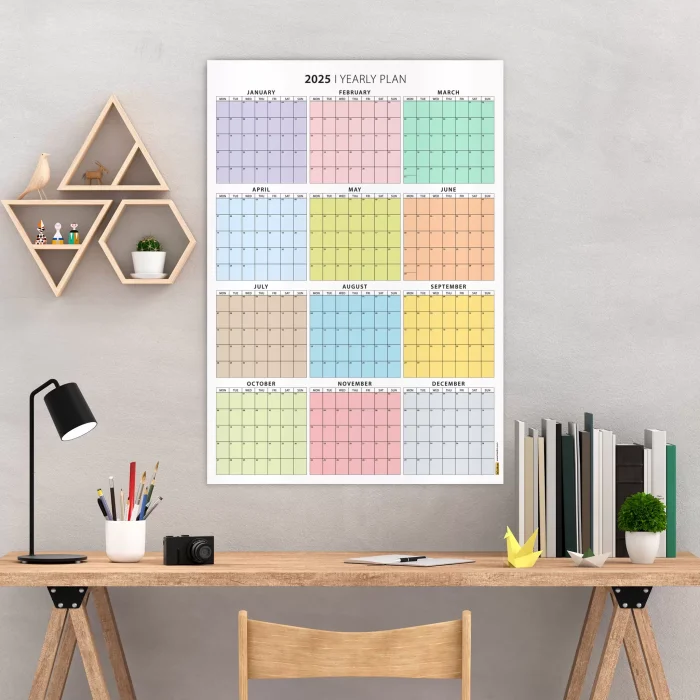 2026 Yıllık Planlayıcı Duvar Takvimi, Rengarenk Pastel Renkler