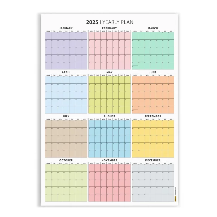 2026 Yıllık Planlayıcı Duvar Takvimi, Rengarenk Pastel Renkler