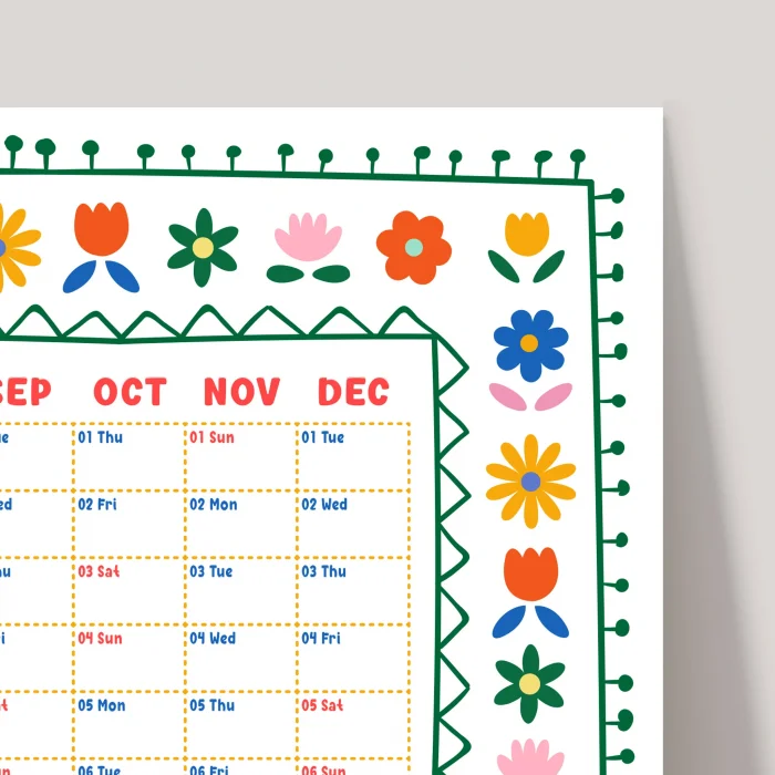2026 Yıllık Planlayıcı Duvar Takvimi, Soyut Çiçek Sanatı Rengarenk Takvim, Dekoratif Duvar Takvimi Renkli Tasarım