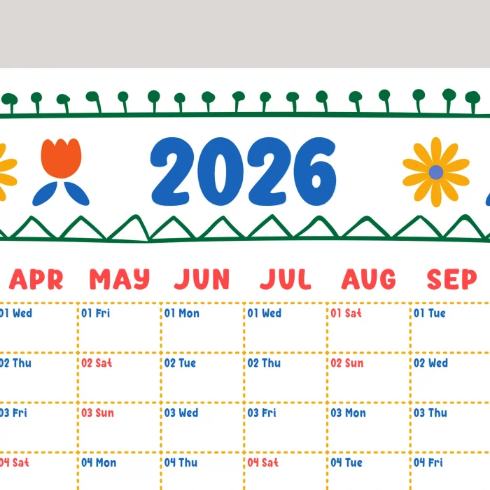 2026 Yıllık Planlayıcı Duvar Takvimi, Soyut Çiçek Sanatı Rengarenk Takvim, Dekoratif Duvar Takvimi Renkli Tasarım