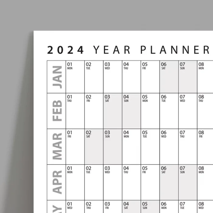 2026 Yıllık Planlayıcı Duvar Takvimi, Yatay Gri Renk Planlayıcı, 2026 Planlayıcı Takvim