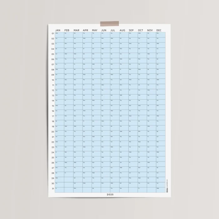 2026 Yıllık Takvim Planlayıcı, Planlayıcı Duvar Takvimi, Pastel Mavi Renk