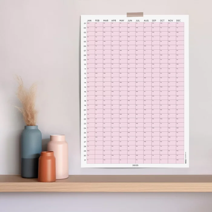 2026 Yıllık Takvim Planlayıcı, Planlayıcı Duvar Takvimi, Pastel Pembe Renk