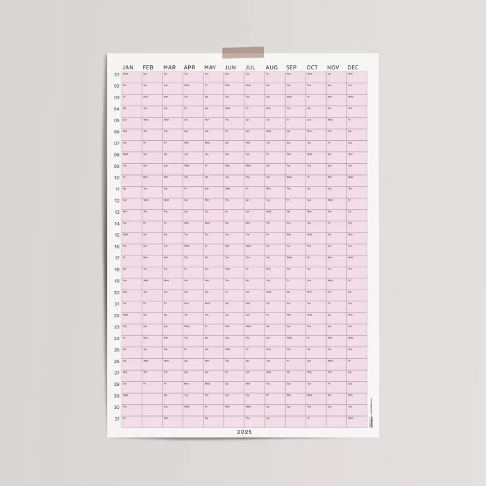 2026 Yıllık Takvim Planlayıcı, Planlayıcı Duvar Takvimi, Pastel Pembe Renk