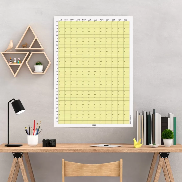 2026 Yıllık Takvim Planlayıcı, Planlayıcı Duvar Takvimi, Pastel Sarı Renk