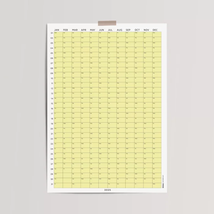 2026 Yıllık Takvim Planlayıcı, Planlayıcı Duvar Takvimi, Pastel Sarı Renk