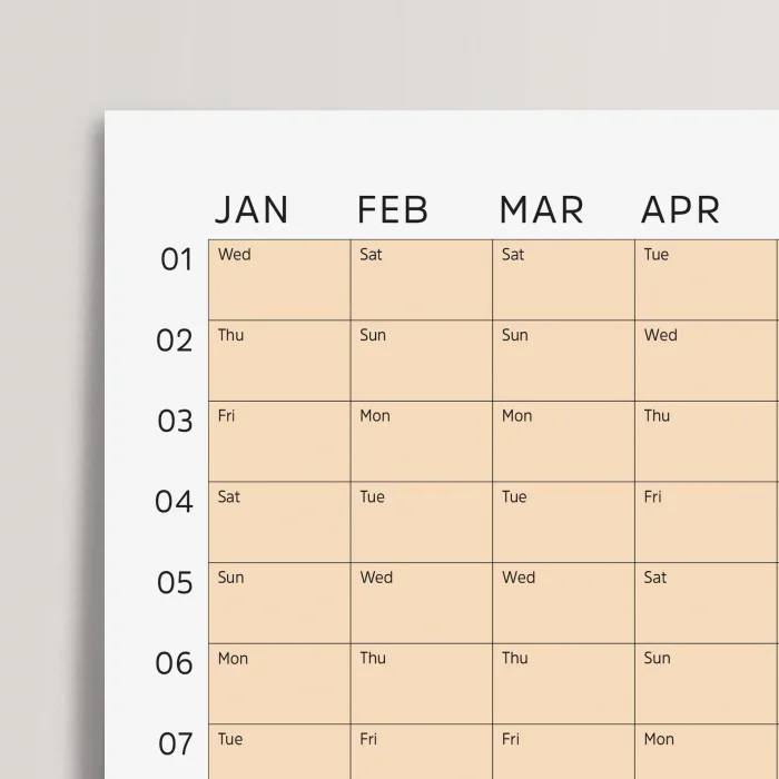 2026 Yıllık Takvim Planlayıcı, Planlayıcı Duvar Takvimi, Pastel Somon Turuncu Renk
