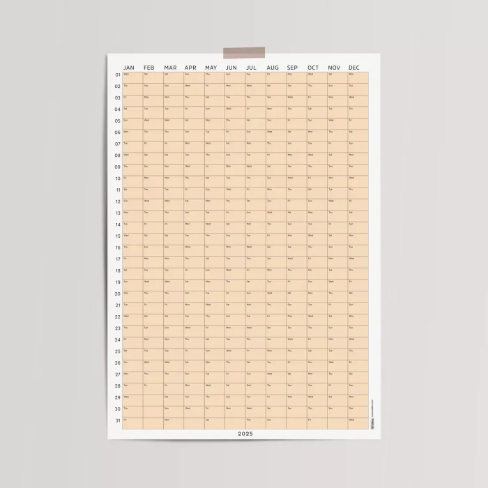 2026 Yıllık Takvim Planlayıcı, Planlayıcı Duvar Takvimi, Pastel Somon Turuncu Renk