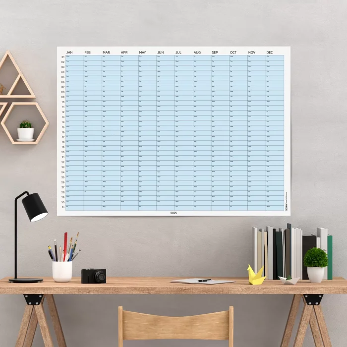 2026 Yıllık Takvim Planlayıcı, Planlayıcı Duvar Takvimi, Yatay, Pastel Mavi Renk