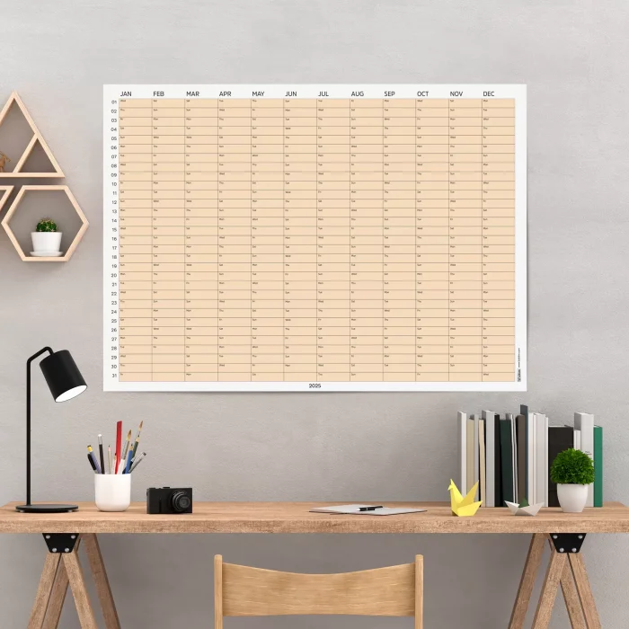 2026 Yıllık Takvim Planlayıcı, Planlayıcı Duvar Takvimi, Yatay, Pastel Somon Turuncu Renk