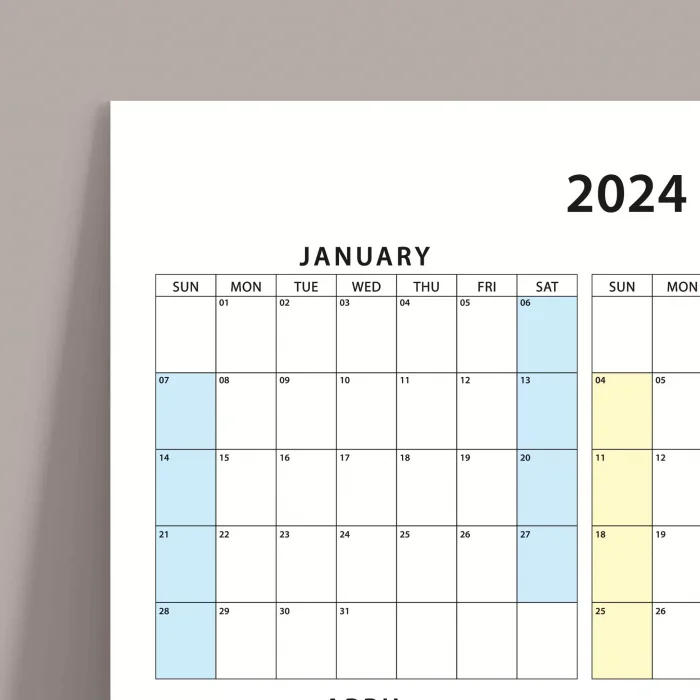 2027 Amerikan Standardı Takvim, Yıllık Planlayıcı Duvar Takvimi, Sunday Start Wall Planner