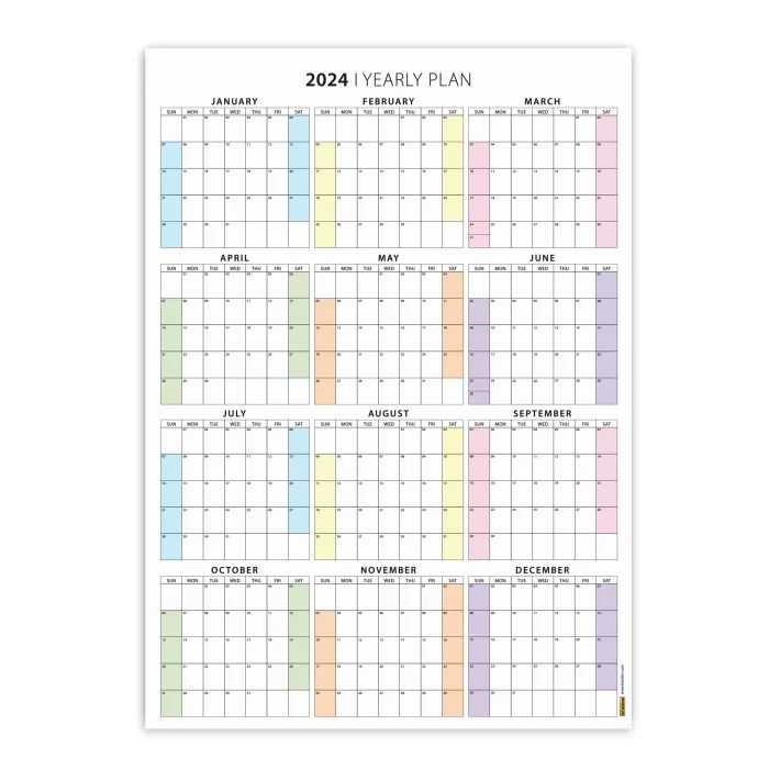 2027 Amerikan Standardı Takvim, Yıllık Planlayıcı Duvar Takvimi, Sunday Start Wall Planner