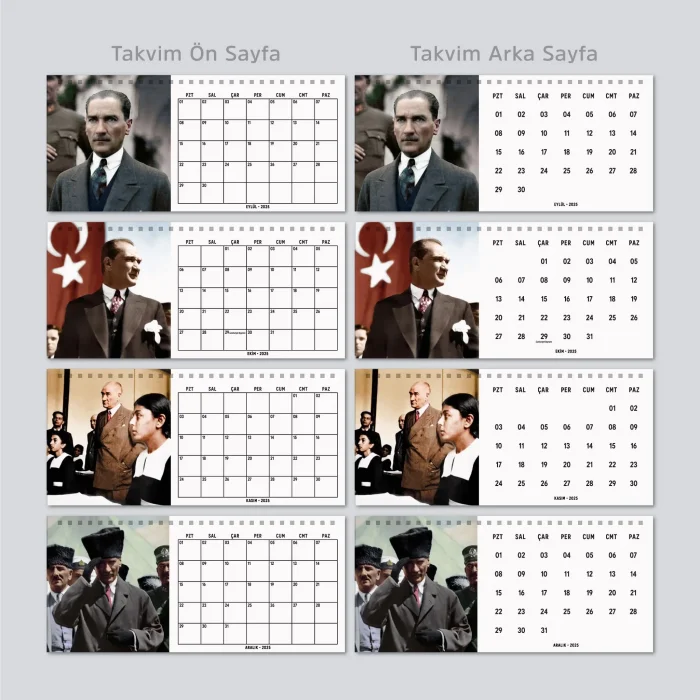 2027 Atatürk Fotoğraflı Takvim, Aylık Planlayıcı Takvim, Çift Taraflı Takvimi