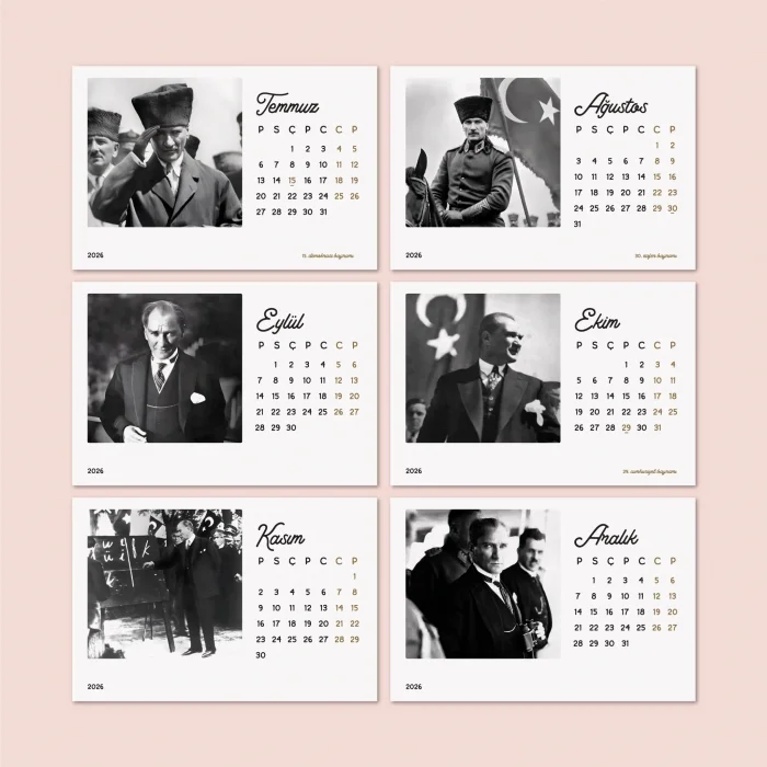 2027 Atatürk Masa Takvimi | Rustik Ahşap Tabanlı Masaüstü Takvimi