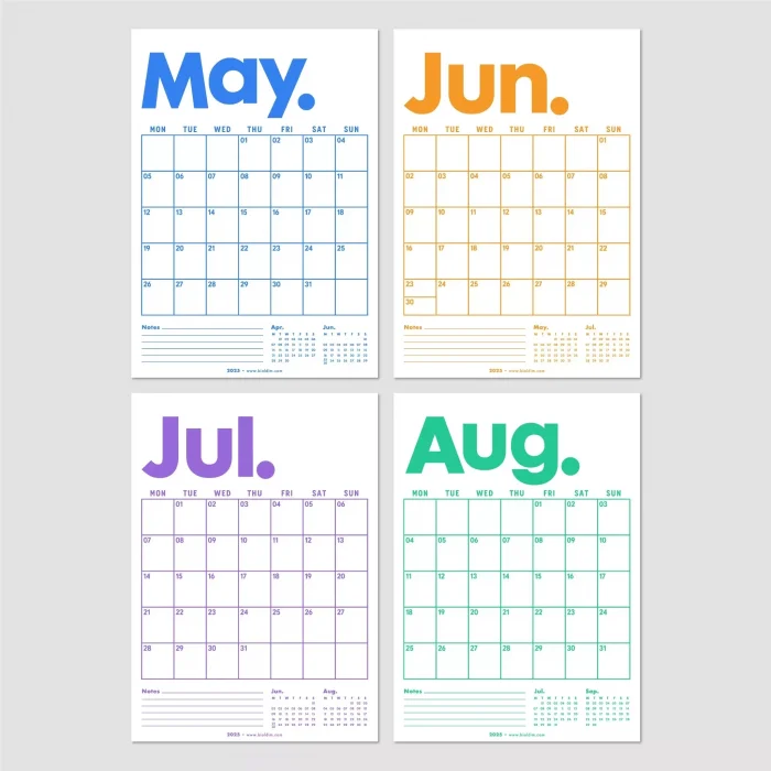2027 Aylık Planlayıcı Duvar Takvimi, Önceki ve Sonraki Ay Takvim, 33X48 cm & A4 Poster Takvim, Canlı Gökkuşağı Renkleri
