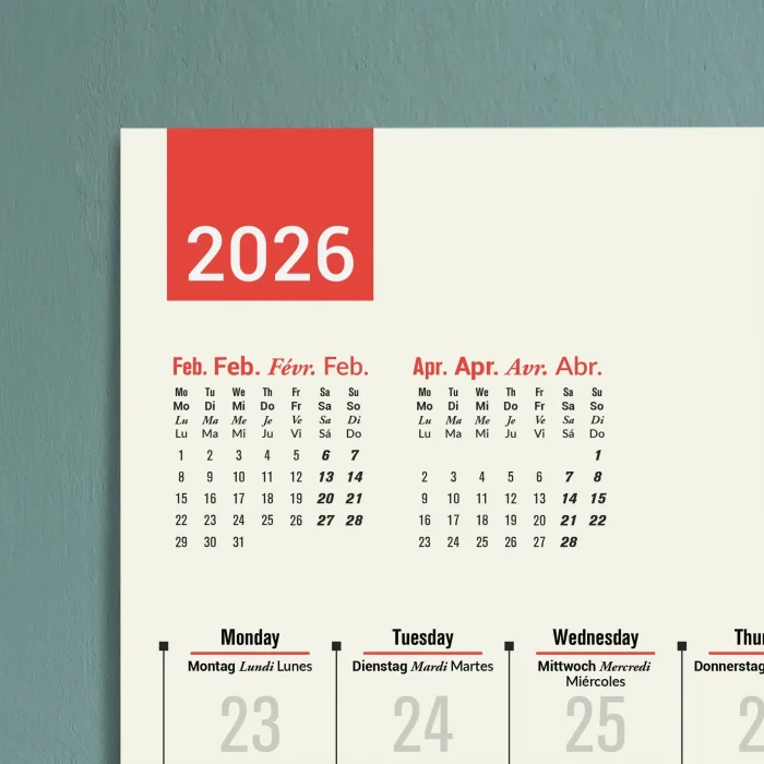 2027 Çok Dilli Takvim, Dil Öğrenme Aylık Planlayıcı Takvimi, İngilizce, Almanca, Fransızca, İspanyolca Takvim, Eğitici Takvim, Önceki ve Sonraki Ay Takvim, 33x65 cm (13x25.5 inç)