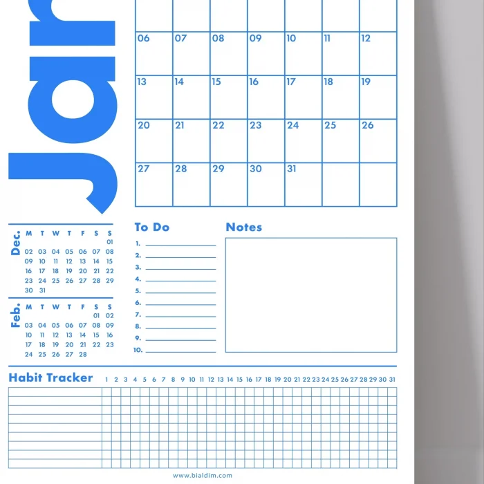 2027 Duvar Takvimi, 33X48 cm, A4, Spiralli Takvim, Önceki ve Sonraki Ay Takvim, Aylık Planlayıcı Takvim, Trend Mavi