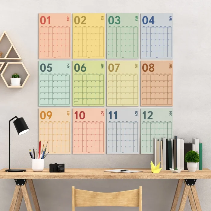 2027 Duvar Takvimi, A4, 33X48 cm, Poster Takvim, Aylık Planlayıcı Takvim, Boho Renkler