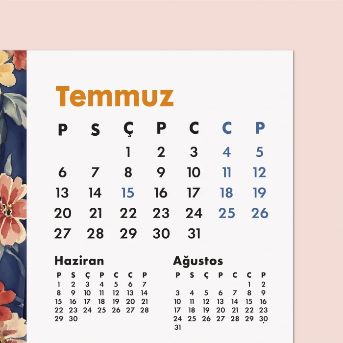 2027 Kedili Masa Takvimi | Üç Aylık Takvim - Önceki Ay Sonraki Ay | Kedi Severlere Hediye