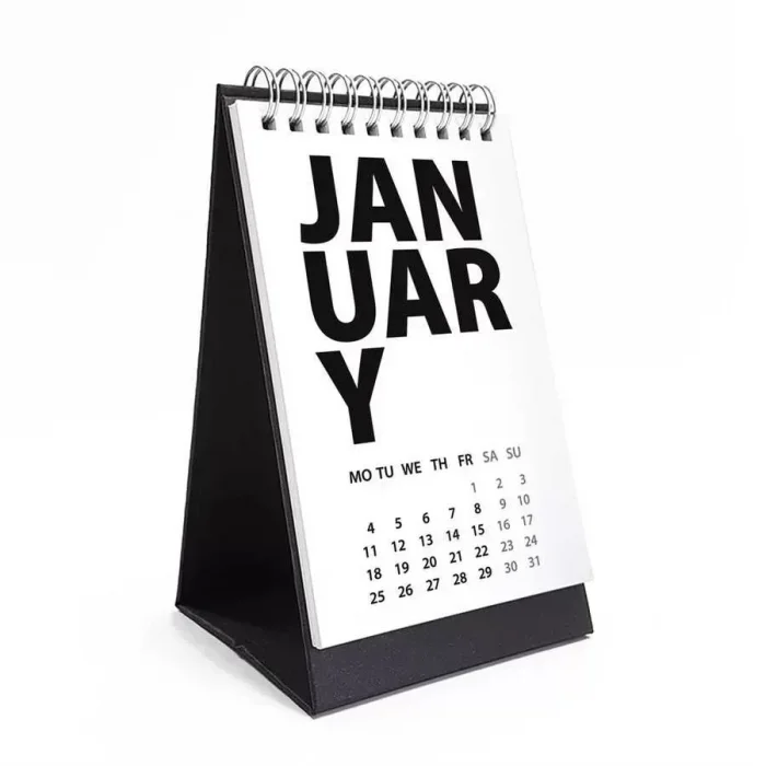 2027 Masa Takvimi İngilizce - Siyah Beyaz