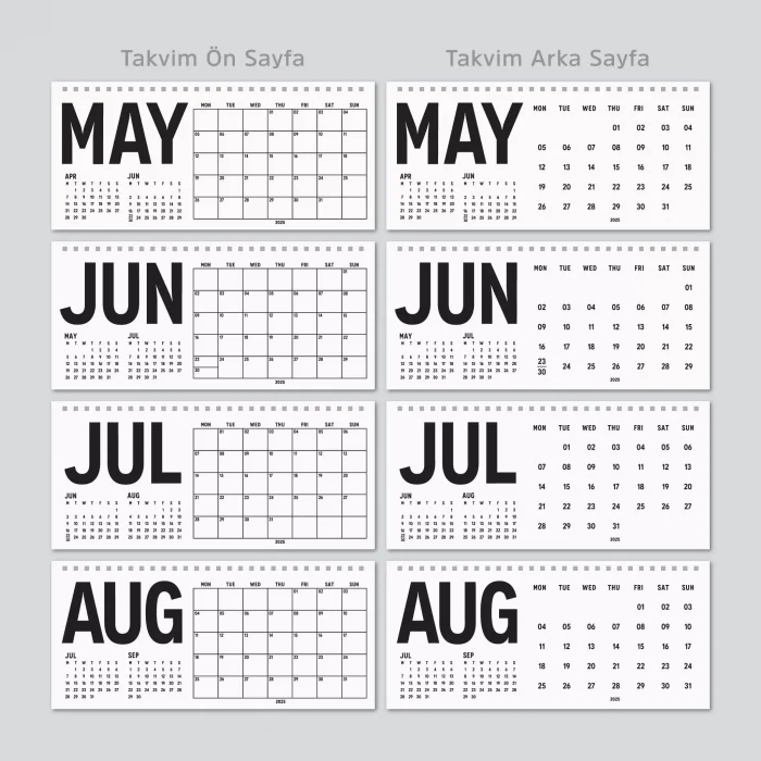 2027 Masa Takvimi, Önceki Ay Sonraki Ay Takvim, Aylık Planlayıcı Takvim, Üç Aylık Takvim, Çift Taraflı Büyük Boy Masa Takvimi, Desk Calendar