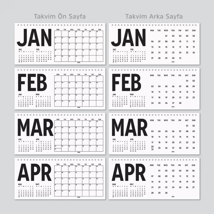 2027 Masa Takvimi, Önceki Ay Sonraki Ay Takvim, Aylık Planlayıcı Takvim, Üç Aylık Takvim, Çift Taraflı Büyük Boy Masa Takvimi, Desk Calendar
