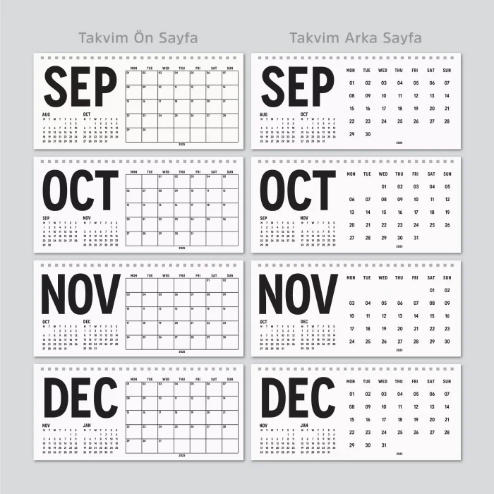 2027 Masa Takvimi, Önceki Ay Sonraki Ay Takvim, Aylık Planlayıcı Takvim, Üç Aylık Takvim, Çift Taraflı Büyük Boy Masa Takvimi, Desk Calendar