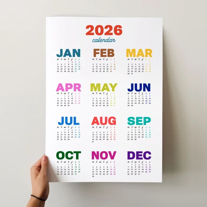 2027 Rengarenk Duvar Takvimi – Canlı Renkli Modern Yıllık Takvim