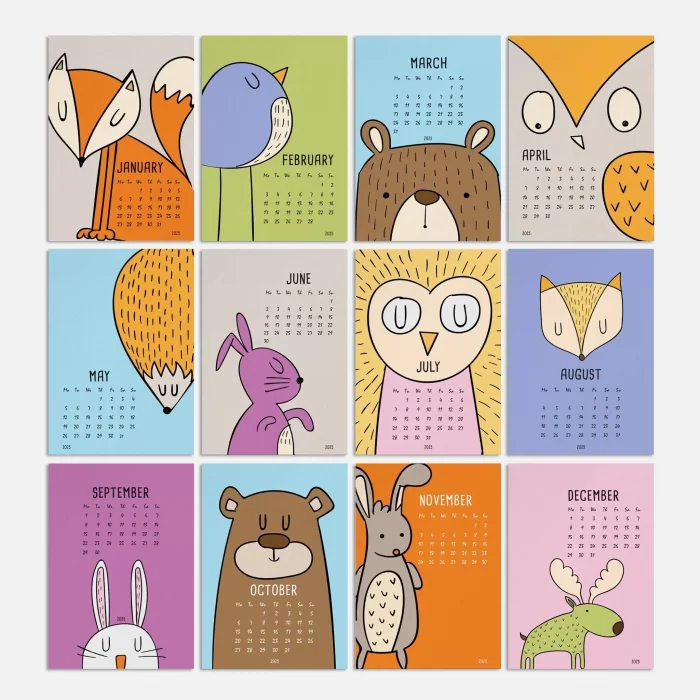 2027 Takvim, Sevimli Hayvanlar Duvar Takvimi, A4 Poster Takvim, 33x48 cm Poster Takvim, Renkli ve Eğlenceli