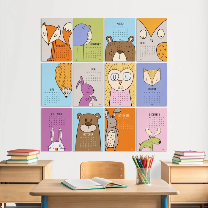 2027 Takvim, Sevimli Hayvanlar Duvar Takvimi, A4 Poster Takvim, 33x48 cm Poster Takvim, Renkli ve Eğlenceli