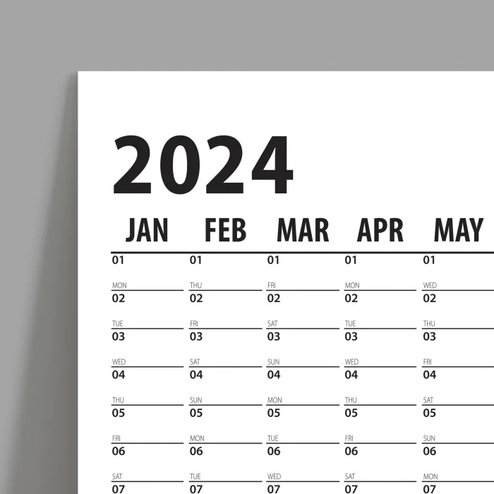 2027 Yıllık Planlayıcı Duvar Takvimi, 2027 Takvim, Büyük Duvar Takvimi, Siyah Beyaz Takvim