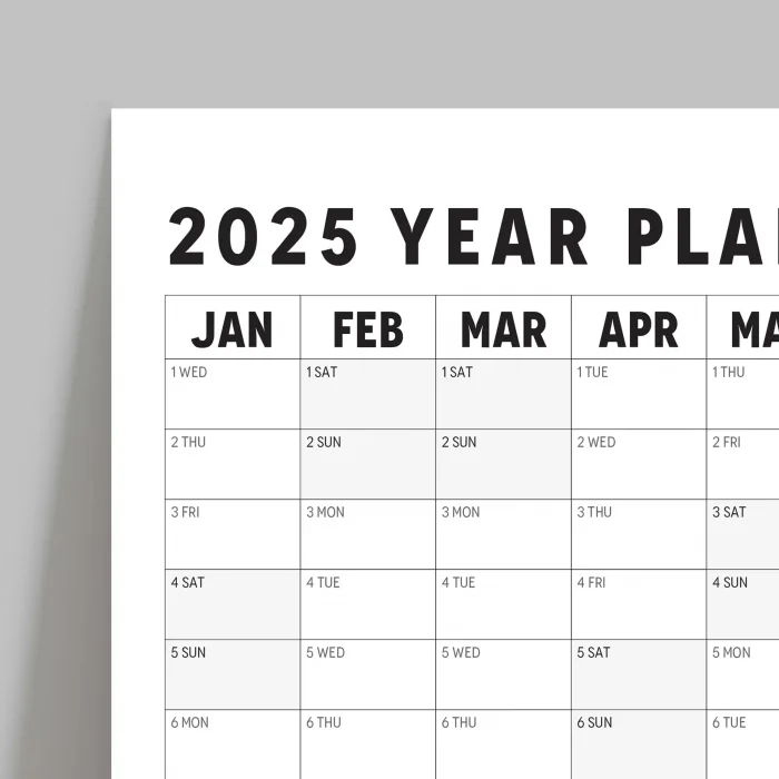 2027 Yıllık Planlayıcı Duvar Takvimi, Aylık Planlayıcı Aile Takvimi, Siyah Beyaz Takvim