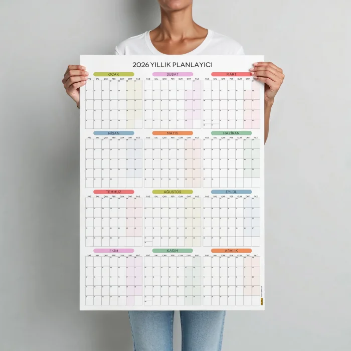 2027 Yıllık Planlayıcı Duvar Takvimi, Aylık Planlayıcı Takvim, Pastel Renkler