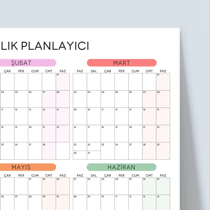 2027 Yıllık Planlayıcı Duvar Takvimi, Aylık Planlayıcı Takvim, Pastel Renkler