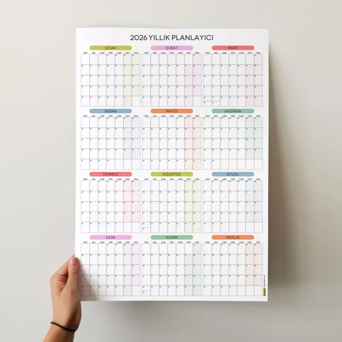 2027 Yıllık Planlayıcı Duvar Takvimi, Aylık Planlayıcı Takvim, Pastel Renkler